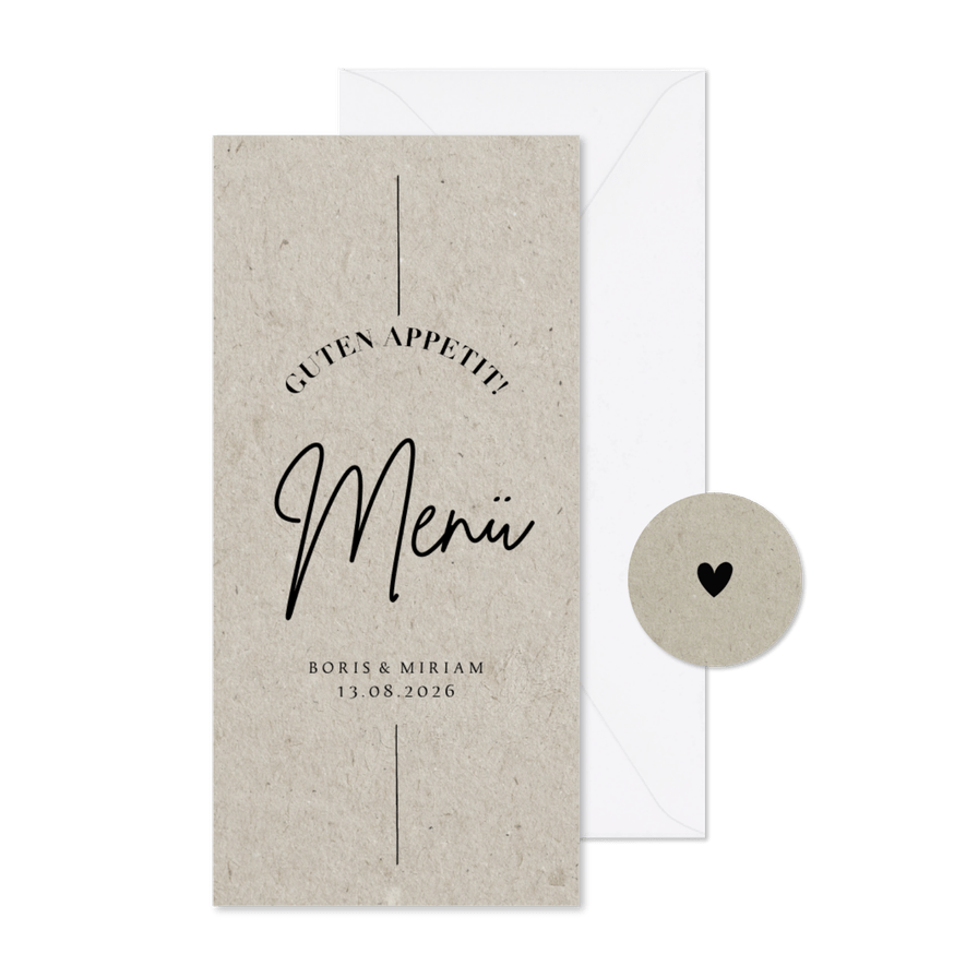 Hochzeitsmenü Karte im Kartonlook - Karteneindruck