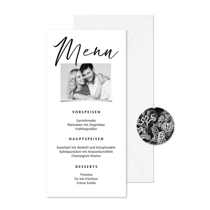 Hochzeitsmenü mit eigenem Foto und Unterwasserwelt - Karteneindruck
