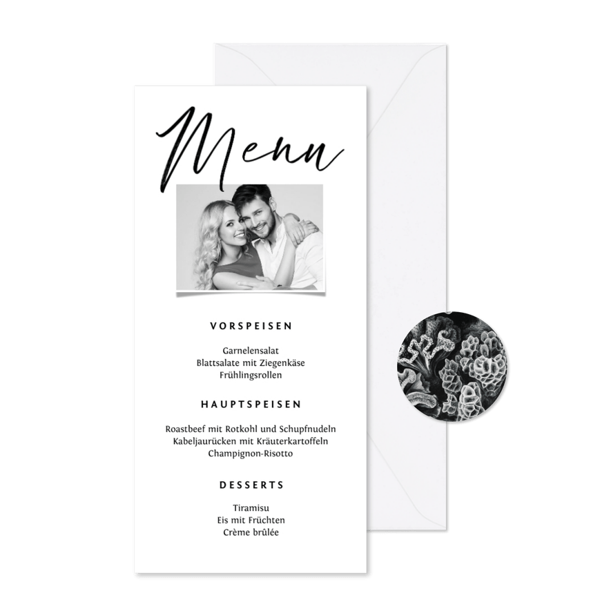 Hochzeitsmenü mit eigenem Foto und Unterwasserwelt - Karteneindruck
