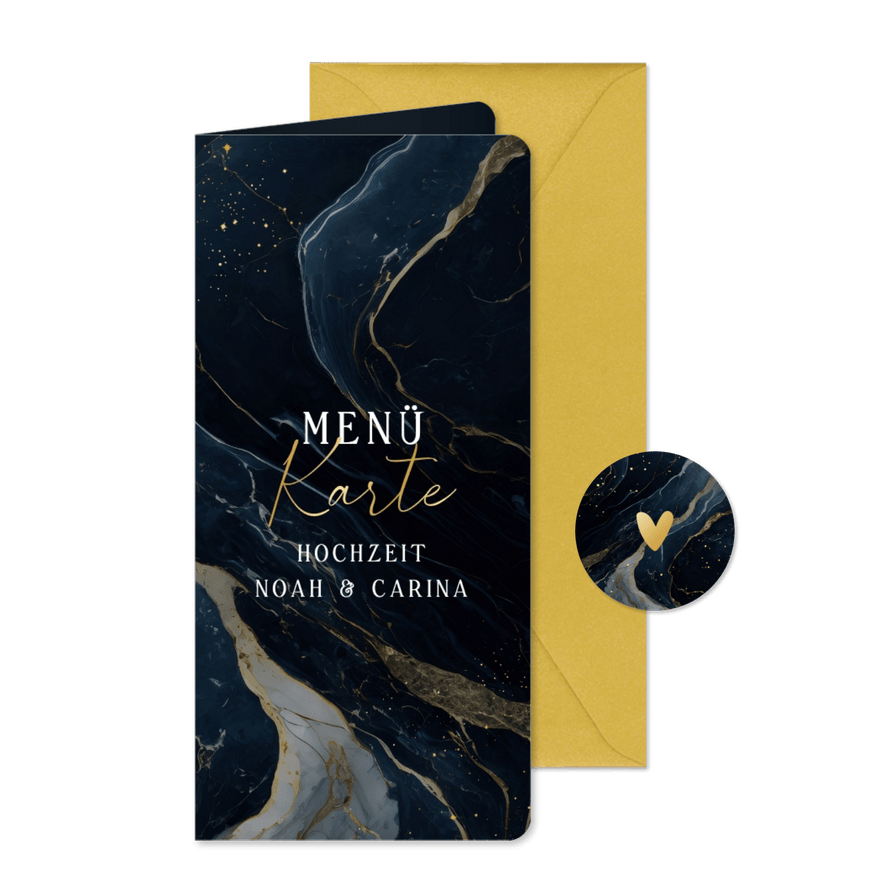 Hochzeitsmenükarte dunkler Marmor - Karteneindruck