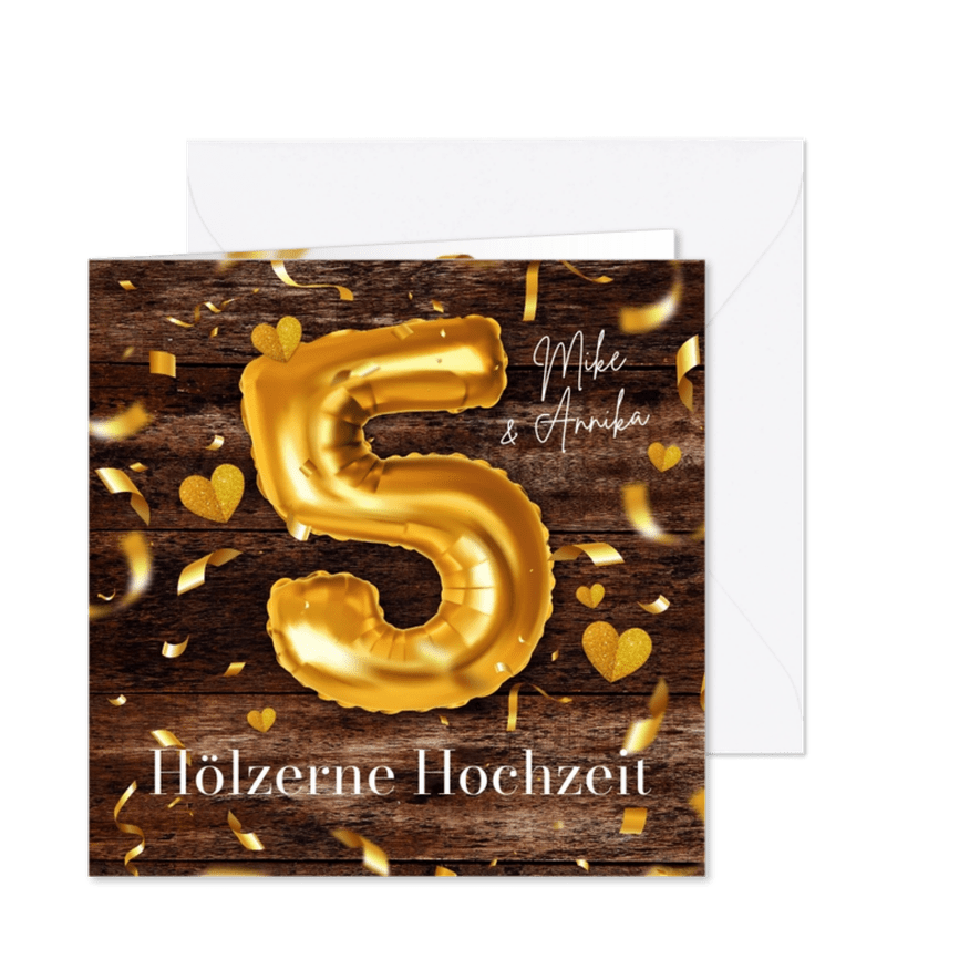 Hölzerne Hochzeit Glückwunschkarte 5 Jahre - Karteneindruck