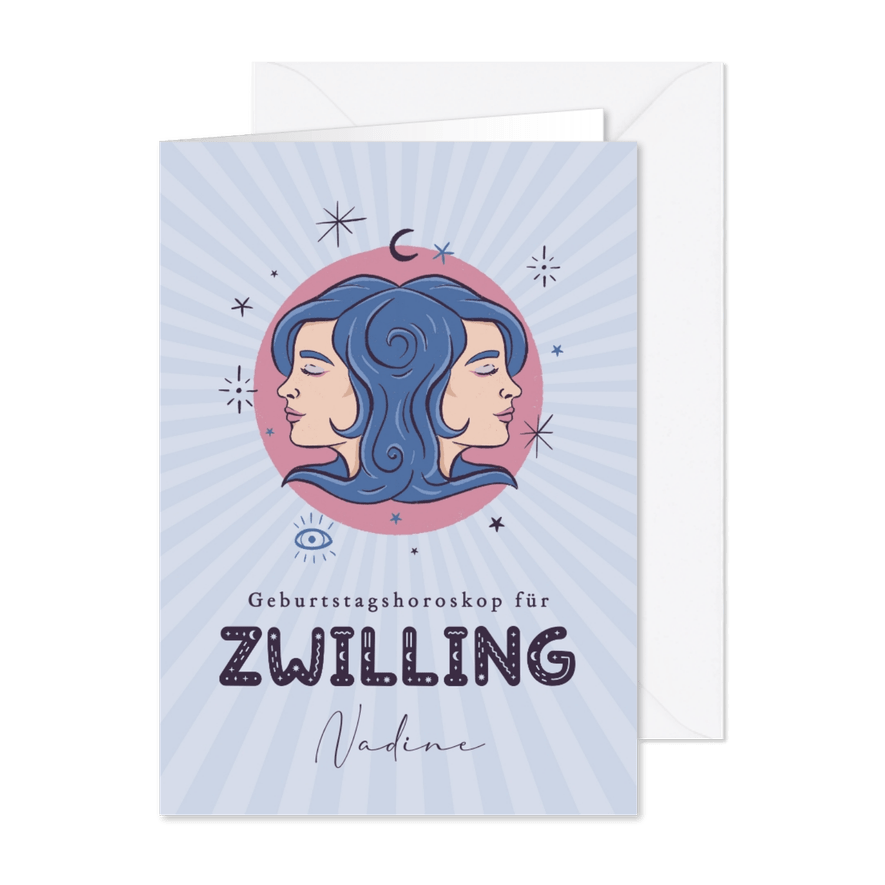 Horoskop-Geburtstagskarte Zwilling - Karteneindruck