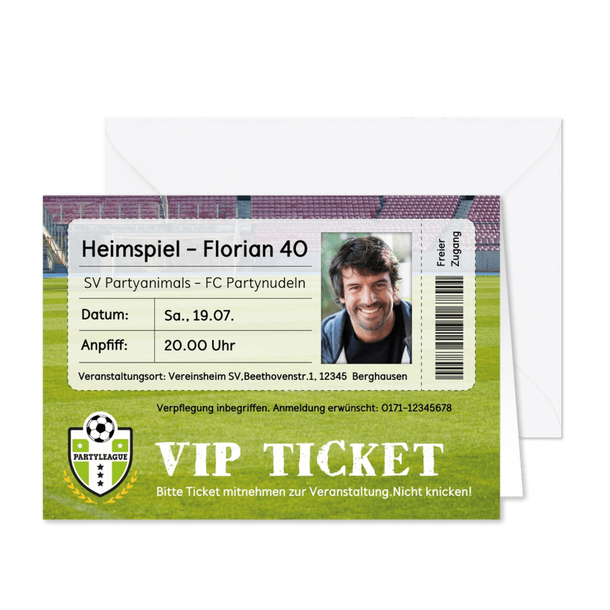 Humorvolle Einladung Eintrittskarte Heimspiel - Karteneindruck