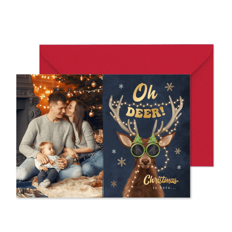 Humorvolle Weihnachtsgrüße 'Oh deer!' - Kartenvorschau