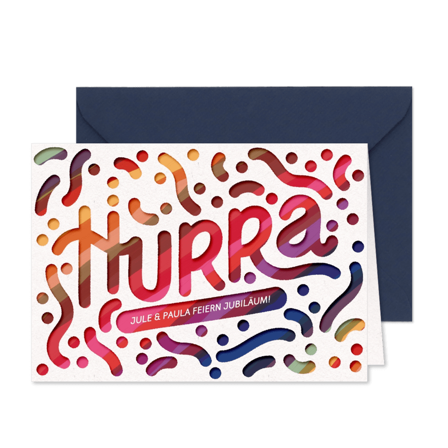 Hurra Einladungskarte Regenbogen Konfetti - Karteneindruck
