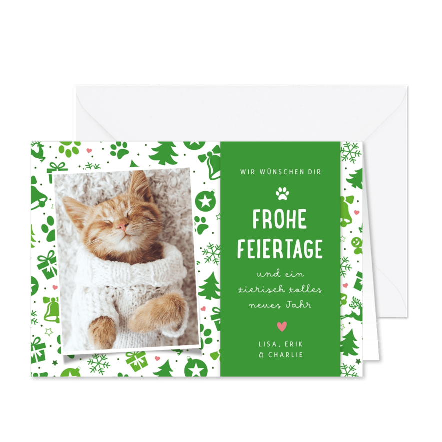 Illustrierte Weihnachtskarte mit Haustier-Foto - Karteneindruck
