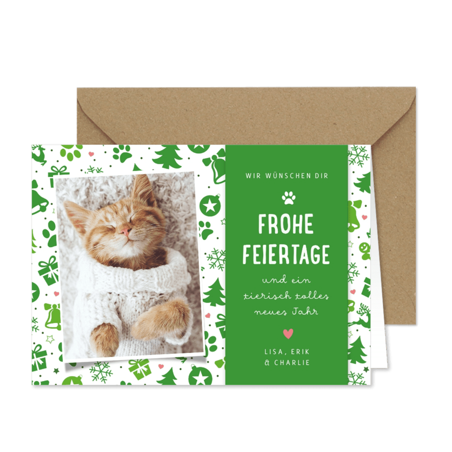 Illustrierte Weihnachtskarte mit Haustier-Foto - Karteneindruck
