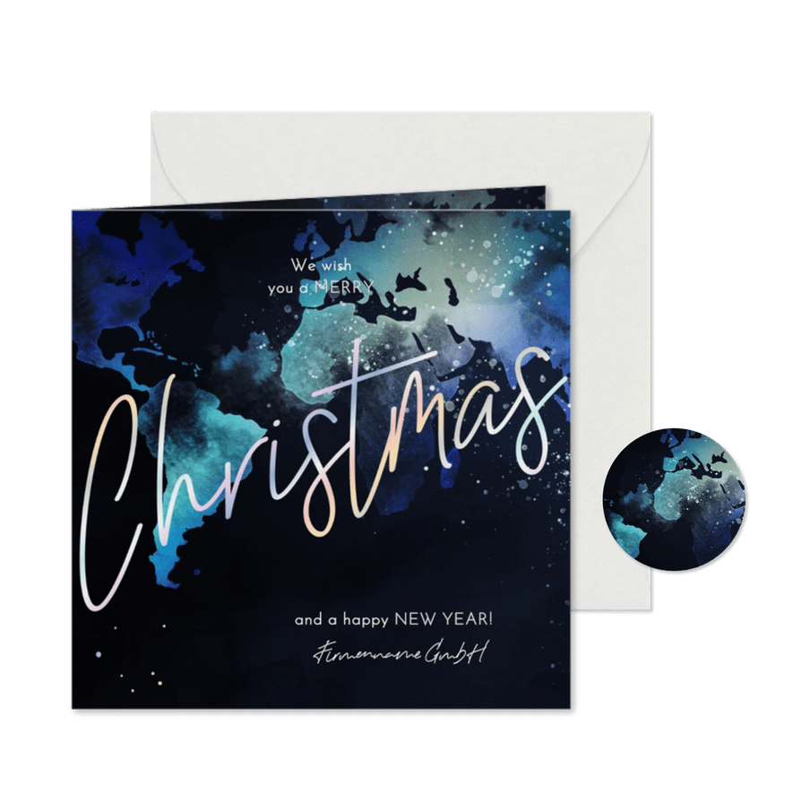Internationale Weihnachtskarte Landkarte Aquarell - Kartenvorschau
