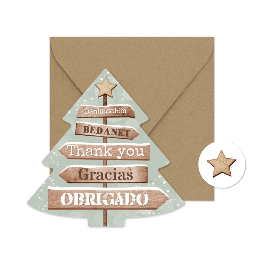 Internationale Weihnachtskarte Wegweiser Weihnachtsbaumform - Karteneindruck
