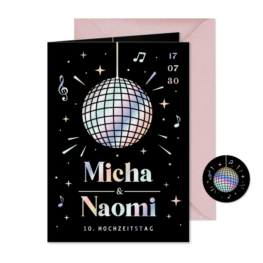 Jubiläums 10. Hochzeitstag Discokugel Party - Karteneindruck