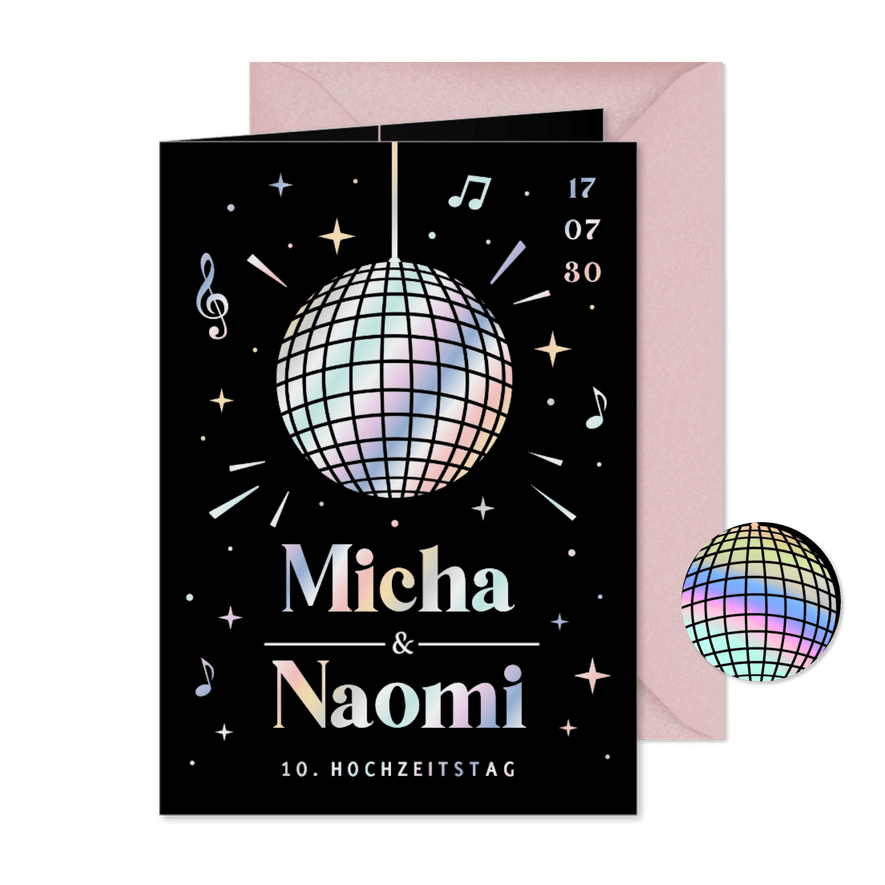 Jubiläums 10. Hochzeitstag Discokugel Party - Karteneindruck
