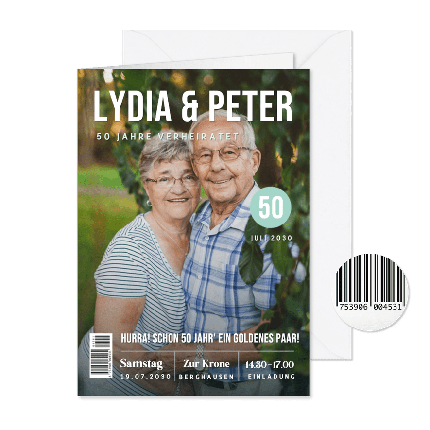 Jubiläumseinladung Zeitschrift 50. Hochzeitstag Foto - Karteneindruck
