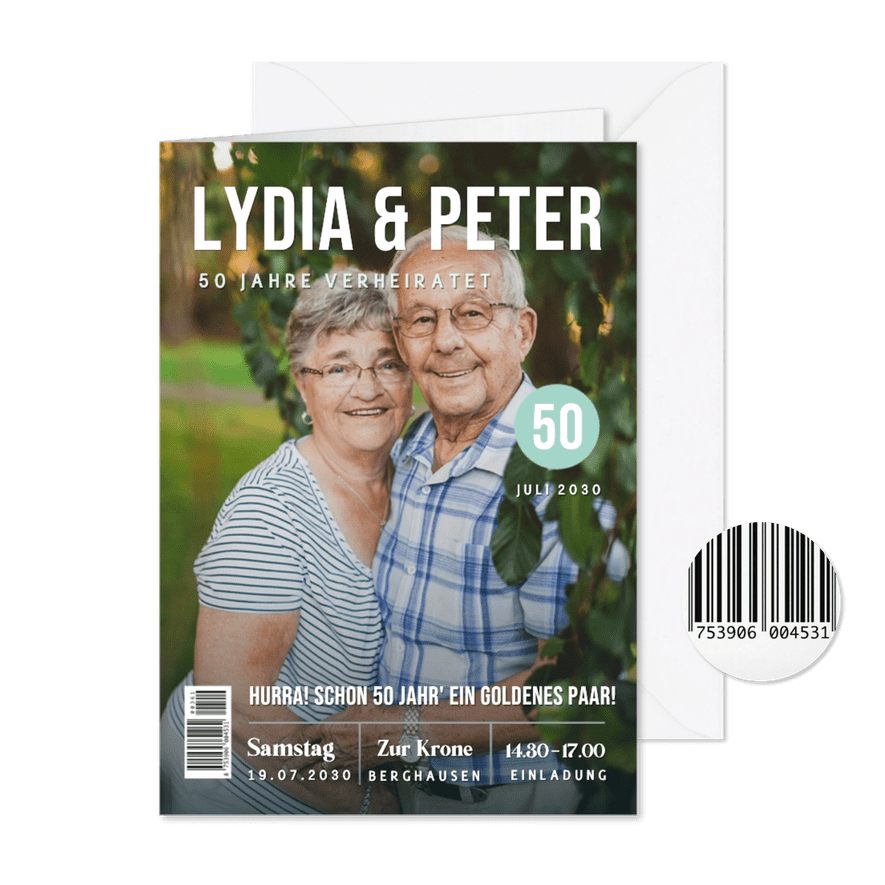 Jubiläumseinladung Zeitschrift 50. Hochzeitstag Foto - Karteneindruck