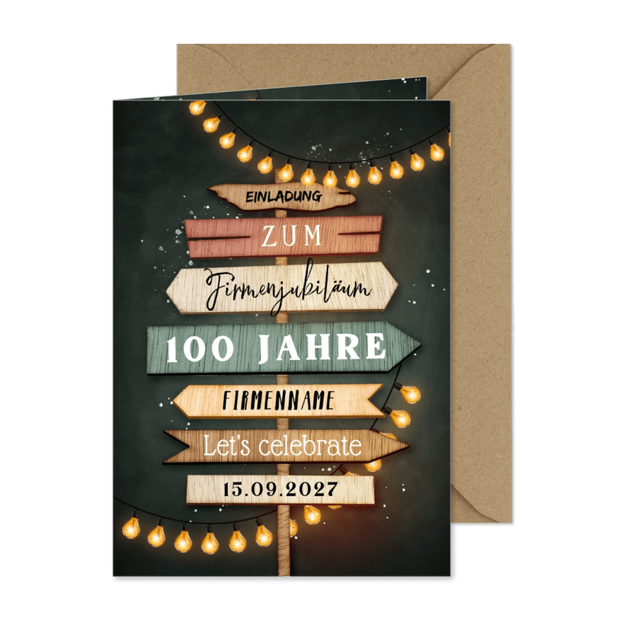 Jubiläumsfeier Einladung Firma 100 Holzschilder - Karteneindruck
