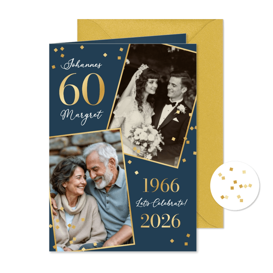 Jubiläumsfeier Einladungskarte 60. Hochzeitstag Fotocollage - Karteneindruck
