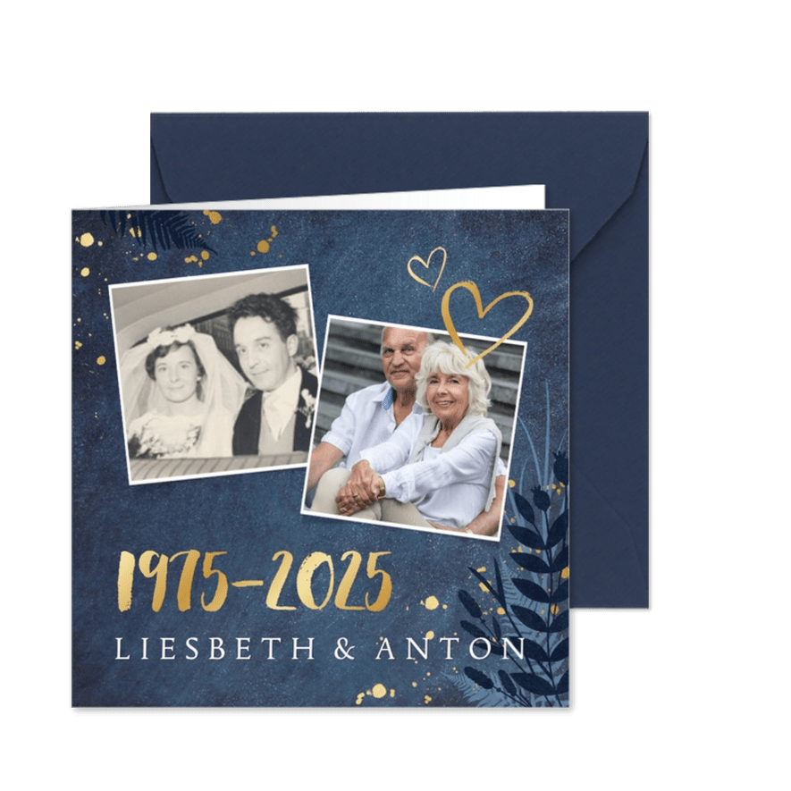 Jubiläumskarte 50. Hochzeitstag mit Fotos und Herzen - Karteneindruck