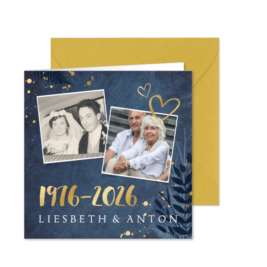 Jubiläumskarte 50. Hochzeitstag mit Fotos und Herzen - Kartenvorschau
