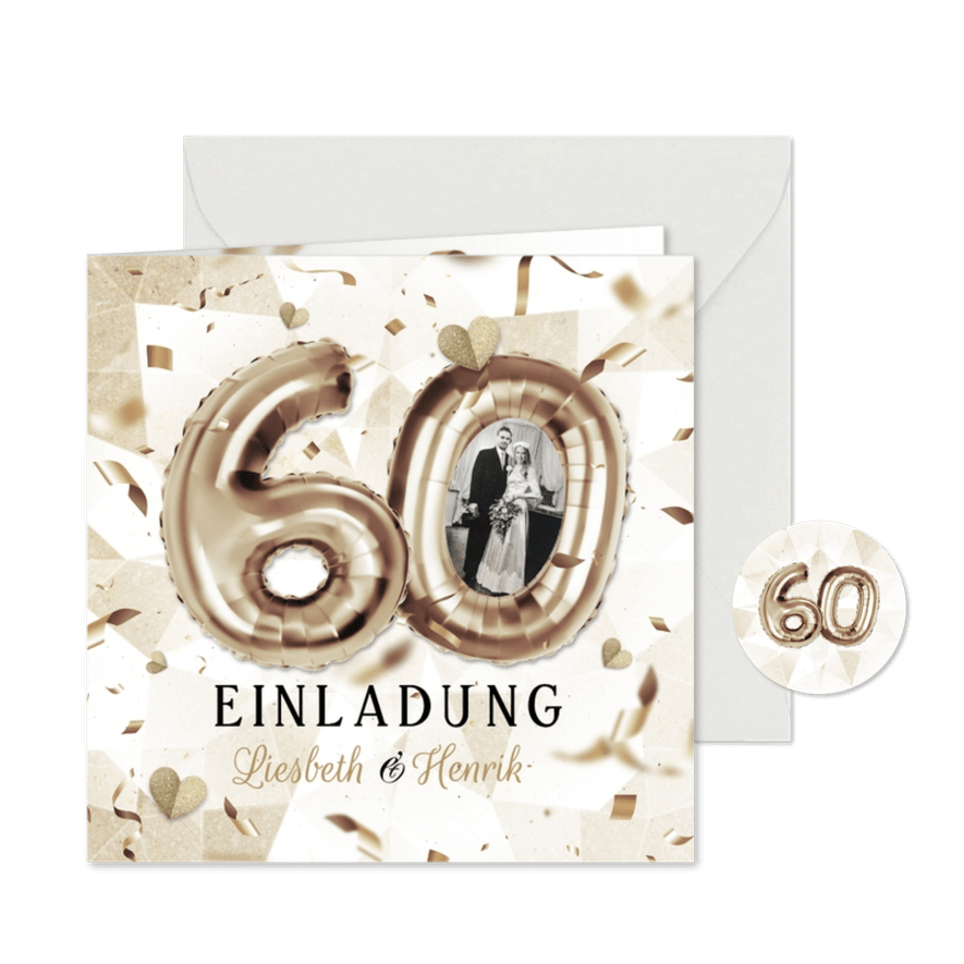 Jubiläumskarte Einladung 60. Hochzeitstag Folienballons - Kartenvorschau