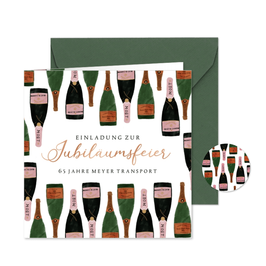 Jubiläumskarte Firma Champagnerflaschen - Karteneindruck
