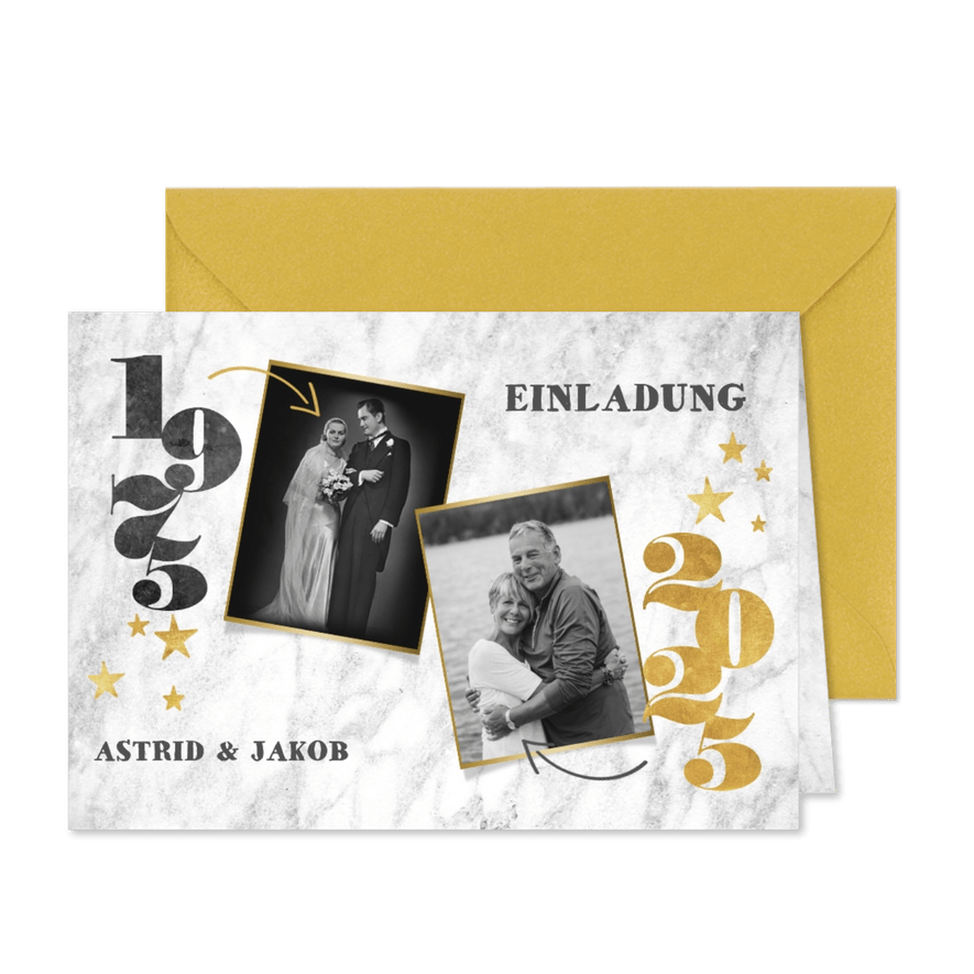 Jubiläumskarte Goldene Hochzeit Marmorlook & Fotos - Karteneindruck
