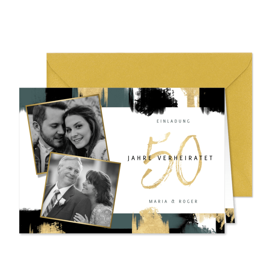 Jubiläumskarte Goldhochzeit Fotos & Farbstreifen - Karteneindruck
