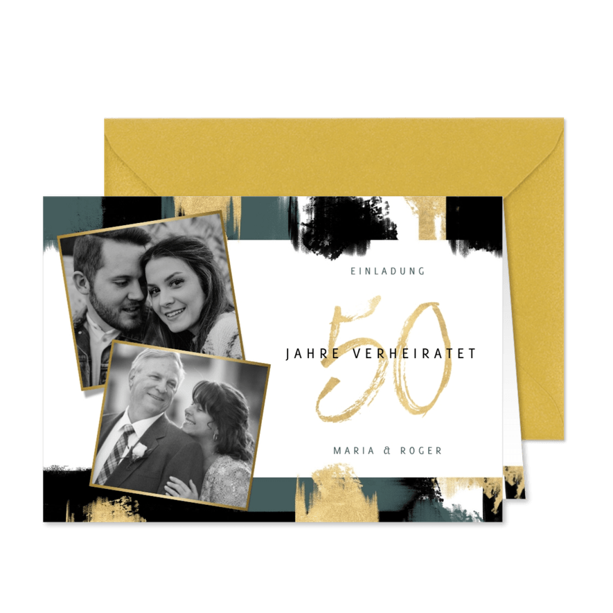 Jubiläumskarte Goldhochzeit Fotos & Farbstreifen - Karteneindruck
