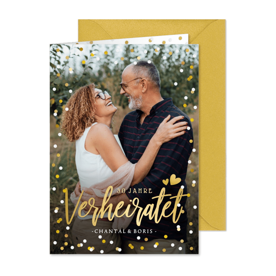 Jubiläumskarte großes Foto und Konfetti Rahmen - Karteneindruck
