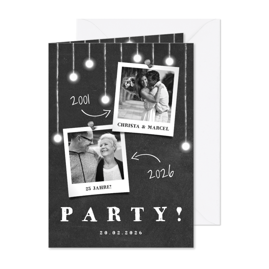 Jubiläumskarte Hochzeitstag Kreidetafel mit Fotos - Kartenvorschau
