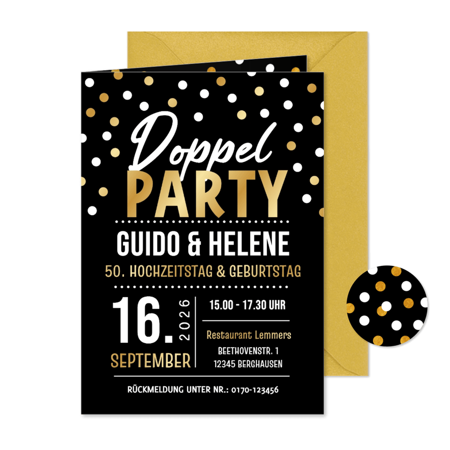 Jubiläumskarte Hochzeitstag und Geburtstag Doppelparty - Kartenvorschau