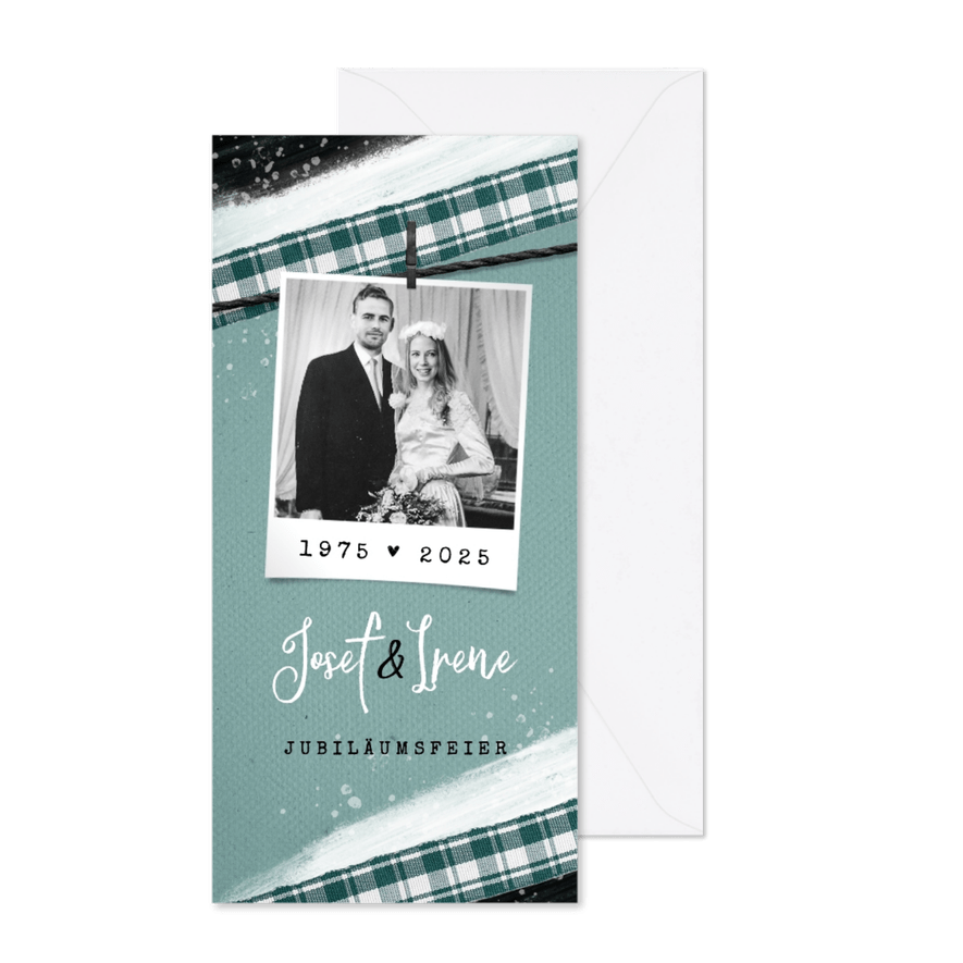 Jubiläumskarte Hochzeitstag vintage mit Foto - Karteneindruck
