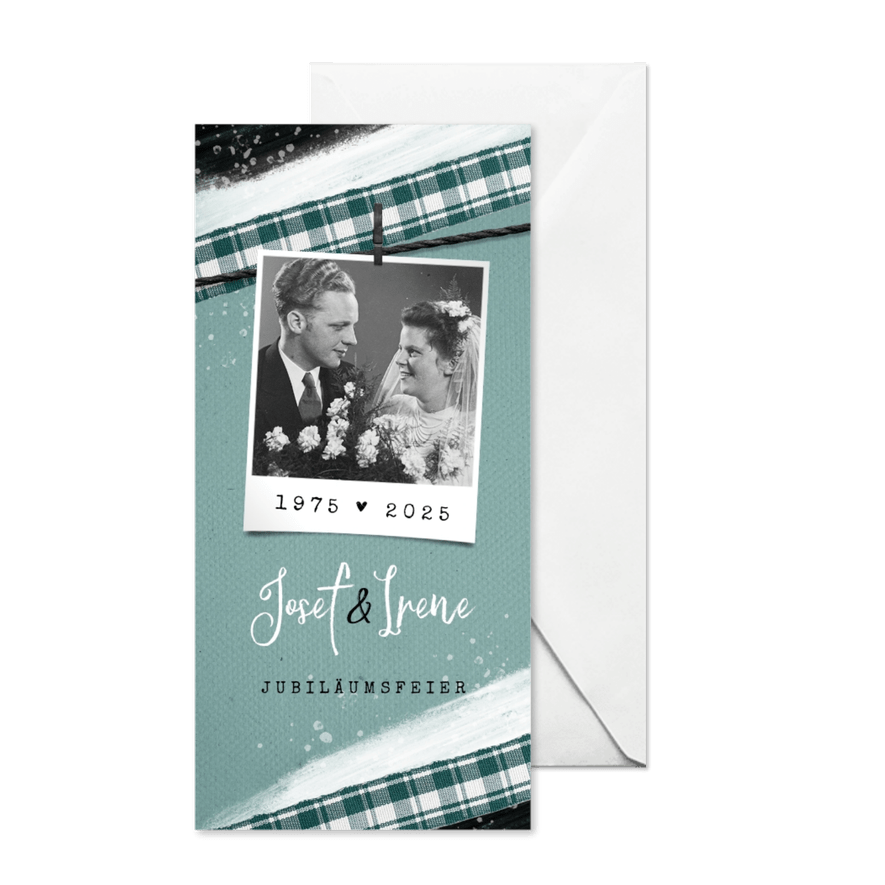 Jubiläumskarte Hochzeitstag vintage mit Foto - Karteneindruck
