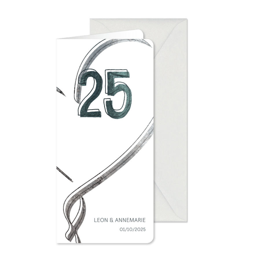 Jubiläumskarte mit Herz und 25 - Karteneindruck