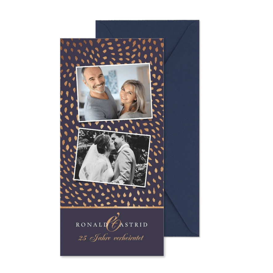 Jubiläumskarte mit Muster & 2 Fotos Silberhochzeit - Karteneindruck