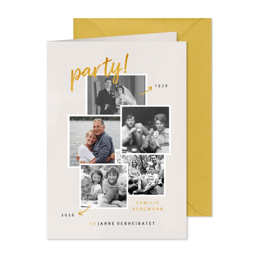 Jubiläumskarte 'party' mit Fotocollage - Karteneindruck
