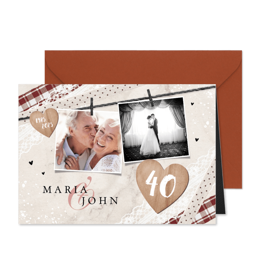 Jubiläumskarte Rubinhochzeit vintage mit 2 Fotos - Karteneindruck