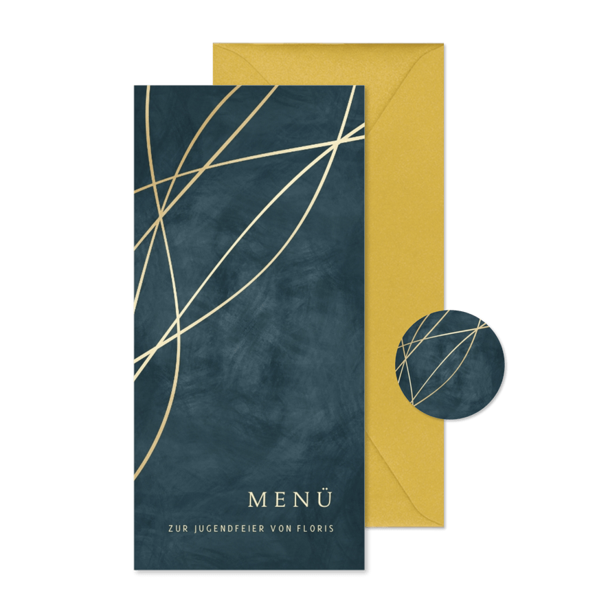 Jugendfeier Menükarte blau organische Linien - Karteneindruck
