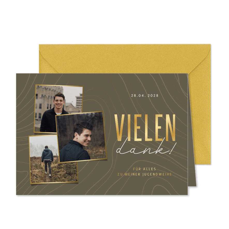 Jugendweihe Dankeskarte Fotos Linienmuster - Karteneindruck
