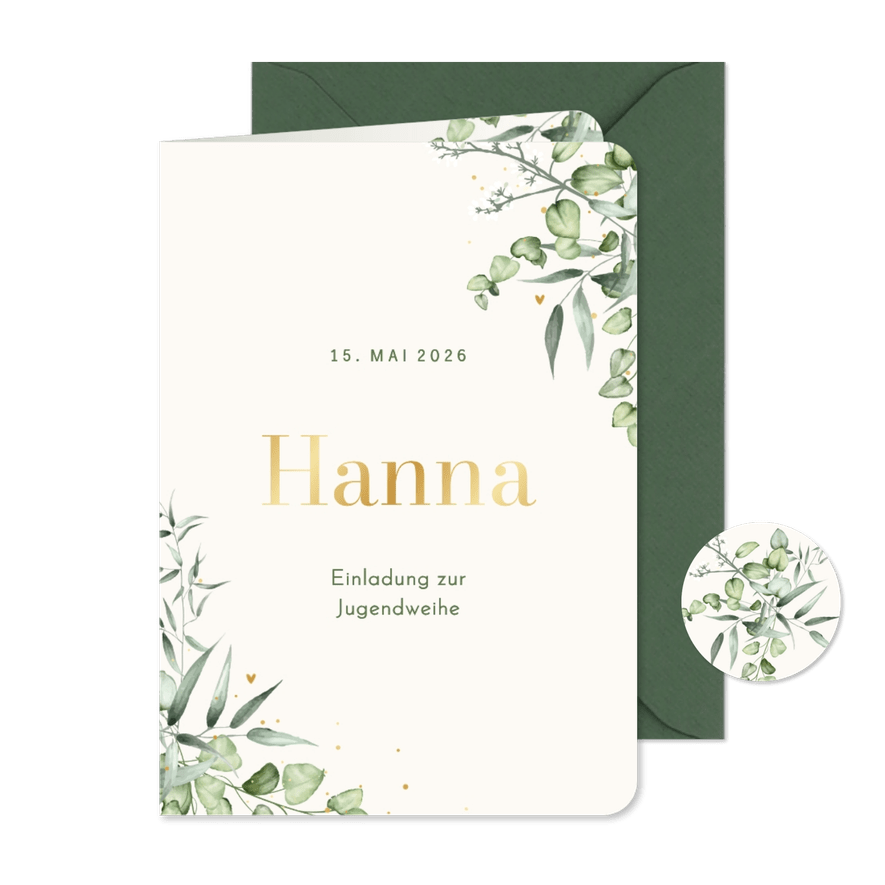 Jugendweihe-Einladung Aquarellzweige - Karteneindruck
