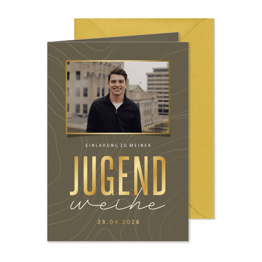 Jugendweihe Einladung Foto Linienmuster - Karteneindruck