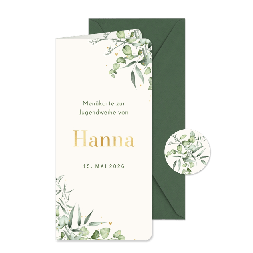 Jugendweihe-Menükarte Aquarellzweige - Karteneindruck
