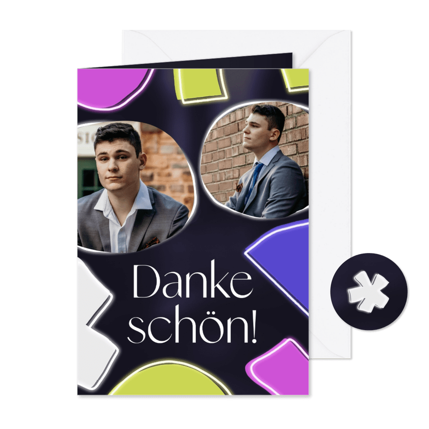 Jugendweihekarte Dankeschön Fotos & Neon-Formen - Karteneindruck
