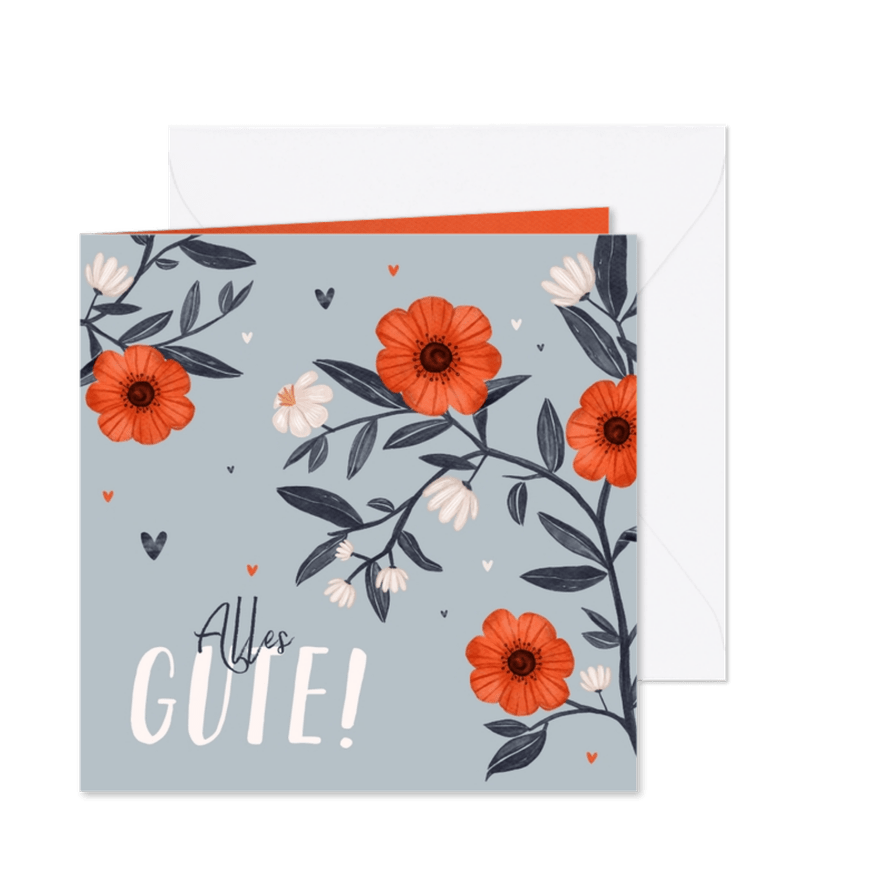 Karte 'Alles Gute' Blumen & Herzen - Karteneindruck