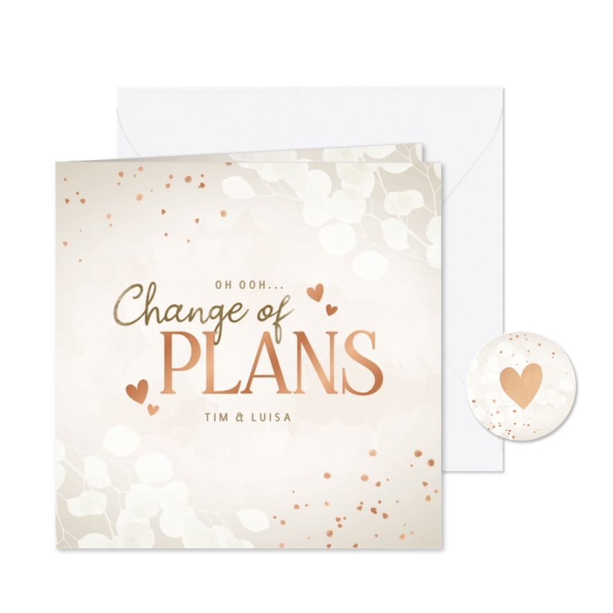 Karte Change-of-Plans Hochzeit Herzen Kupfer - Karteneindruck