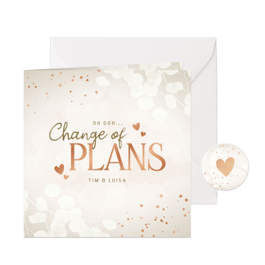 Karte Change-of-Plans Hochzeit Herzen Kupfer - Karteneindruck
