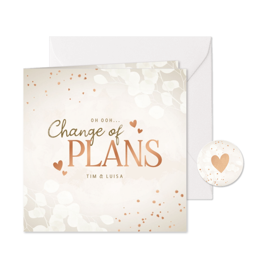 Karte Change-of-Plans Hochzeit Herzen Kupfer - Karteneindruck
