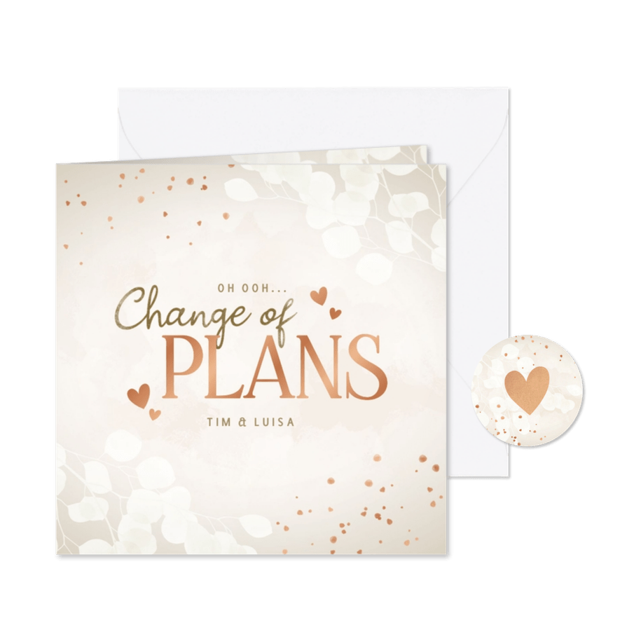 Karte Change-of-Plans Hochzeit Herzen Kupfer - Karteneindruck