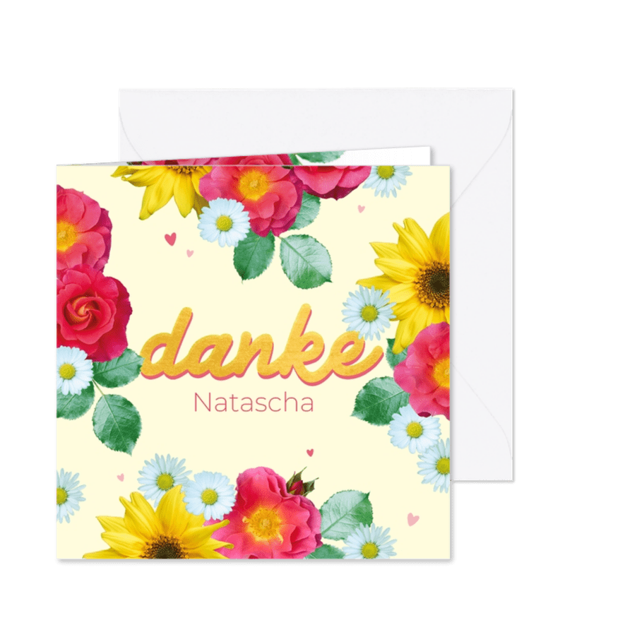 Karte Danke sagen Rosen & Sonneblumen - Karteneindruck