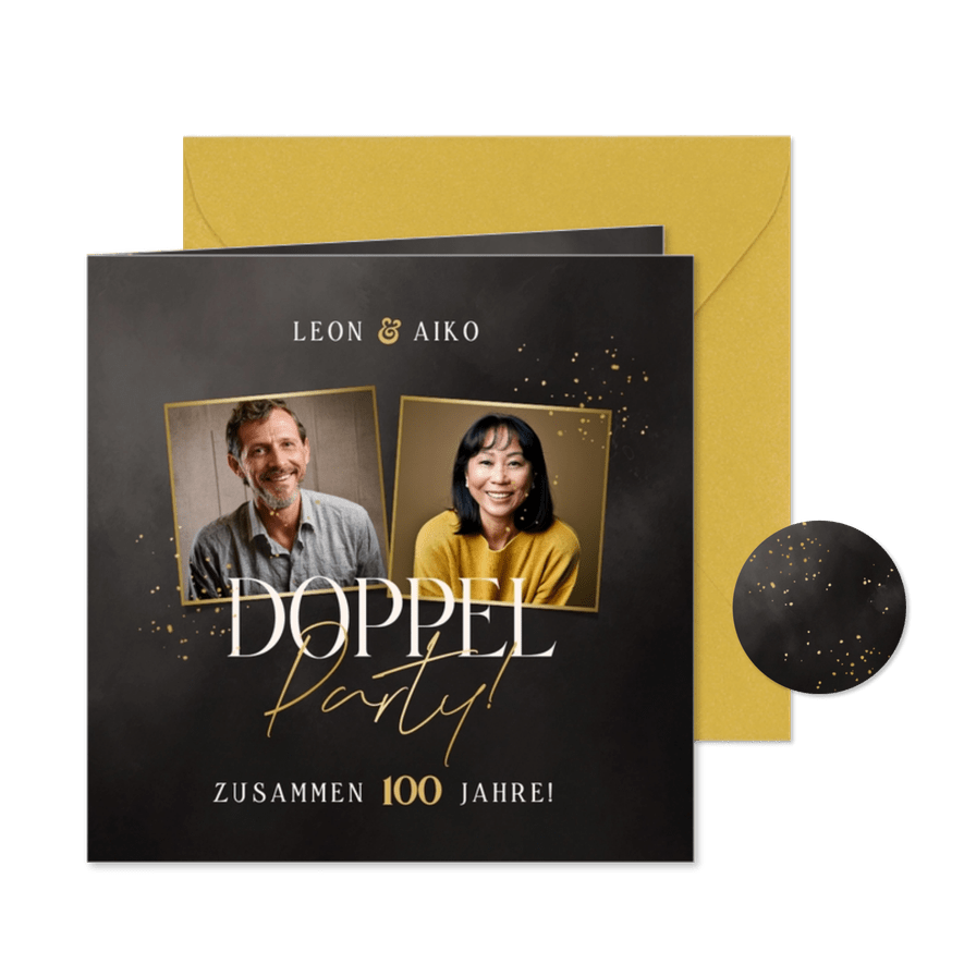 Karte Einladung Doppelgeburtstag mit Fotos Goldschrift - Karteneindruck
