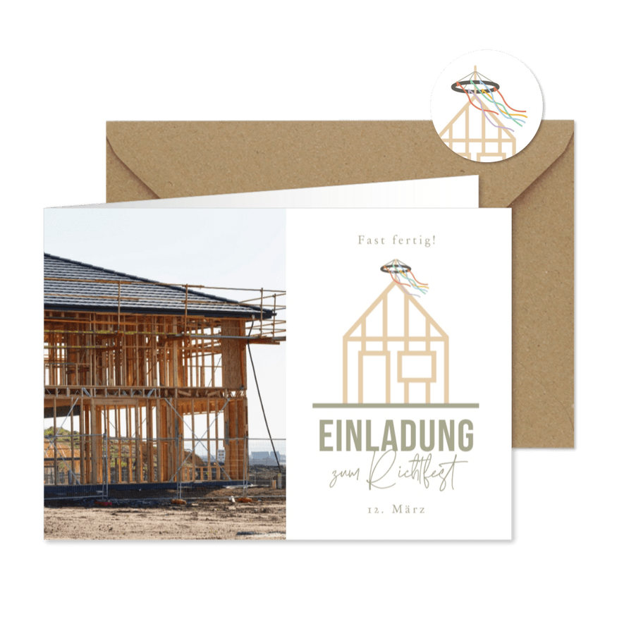 Karte Einladung zum Richtfest mit Foto - Karteneindruck
