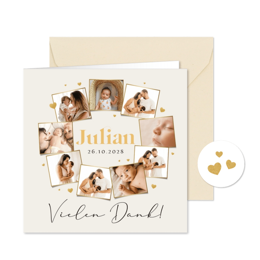 Karte Fotocollage Geburt Naturtöne - Karteneindruck
